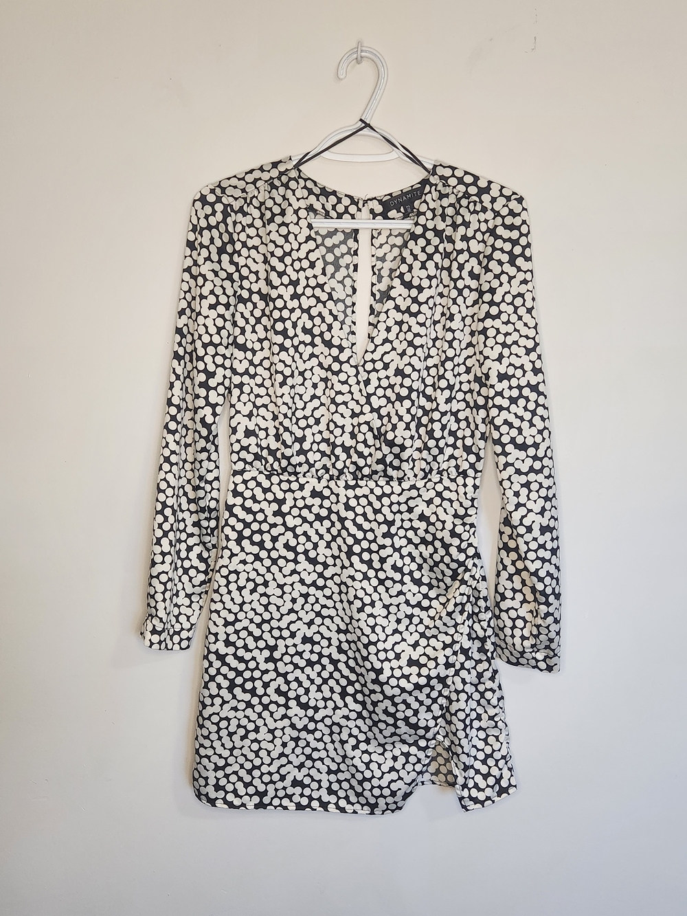 Dynamite Black & White Polka Dot Long Sleeve Dress